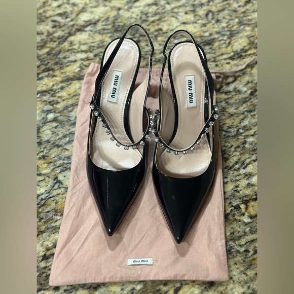 🧿SOLD🧿Miu Miu patent crystal-strap slingback pumps - Picture 7 of 10
